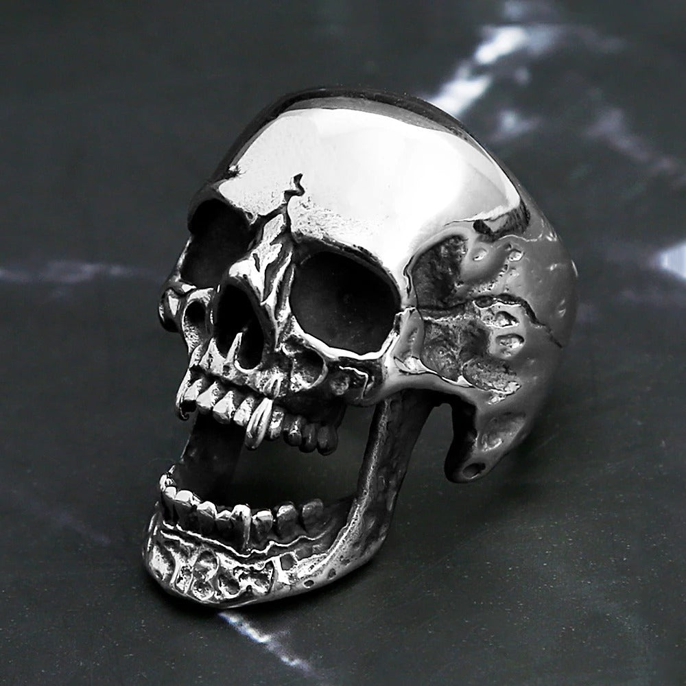 Western Skull Ring – Vintage Long Teeth Zombie Skull Band, Titanium Steel Men’s Halloween Jewelry