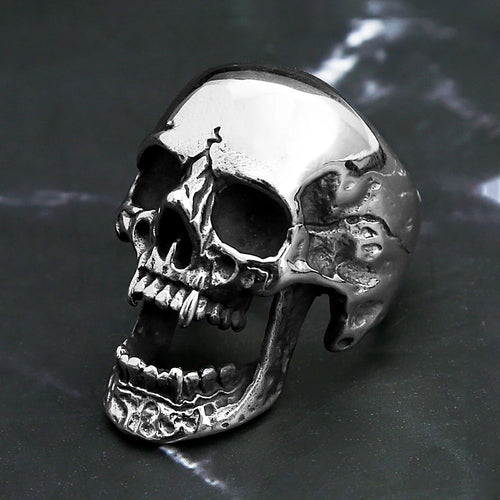 Western Skull Ring – Vintage Long Teeth Zombie Skull Band, Titanium Steel Men’s Halloween Jewelry