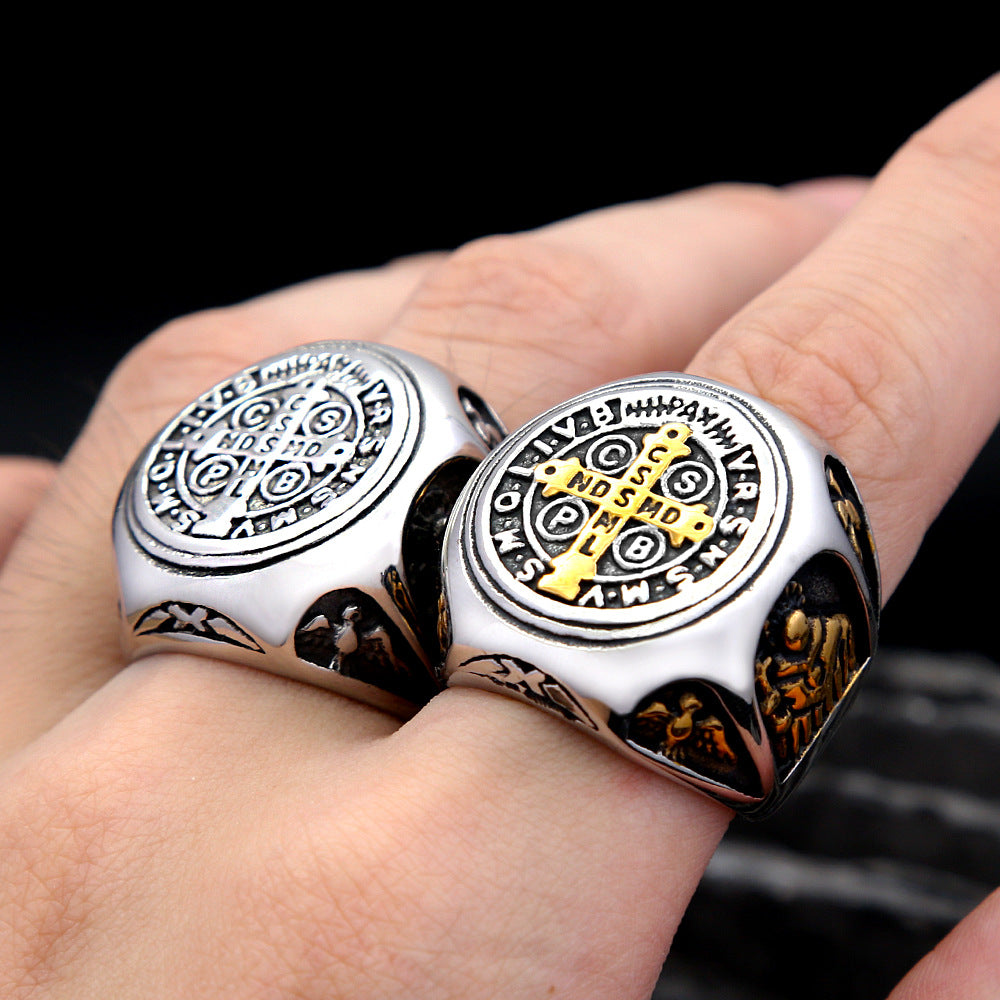 Titanium Steel Ring – CSPB Cross Men’s Ring, Stainless Steel Western Fashion Statement Band