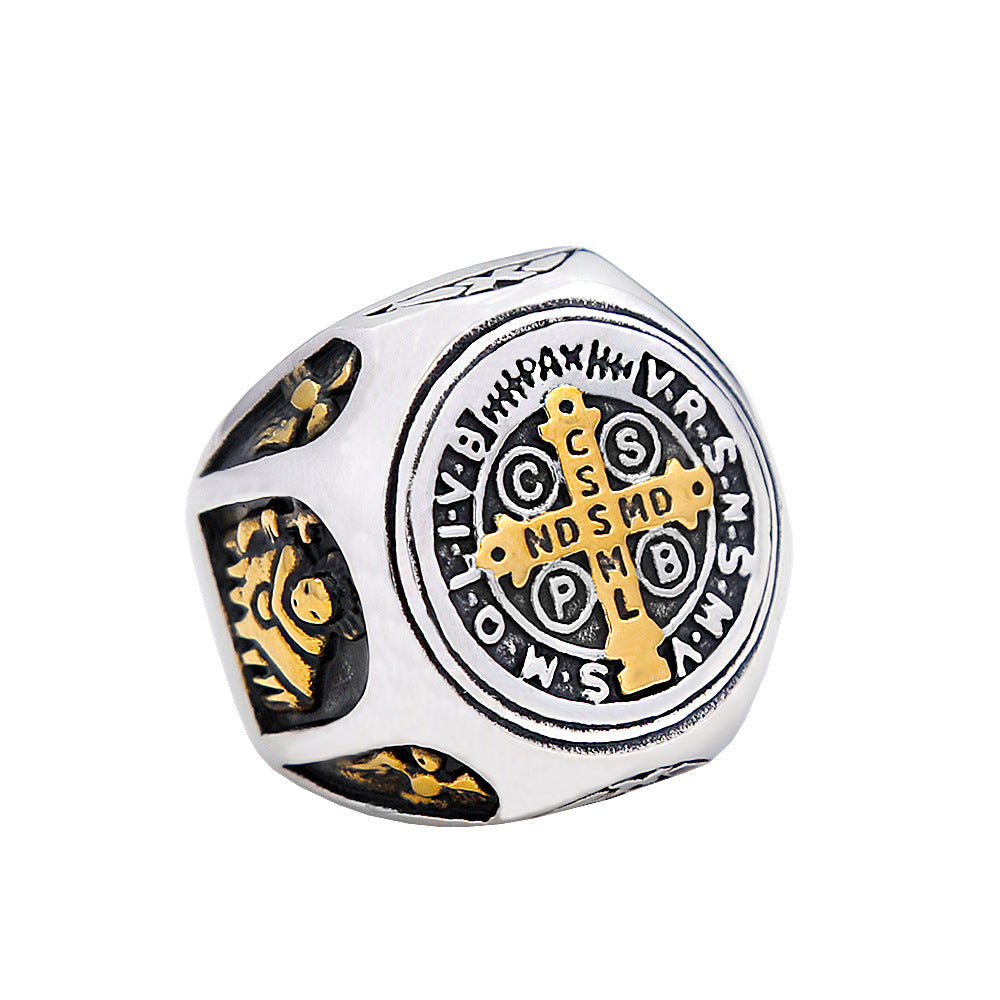 Titanium Steel Ring – CSPB Cross Men’s Ring, Stainless Steel Western Fashion Statement Band